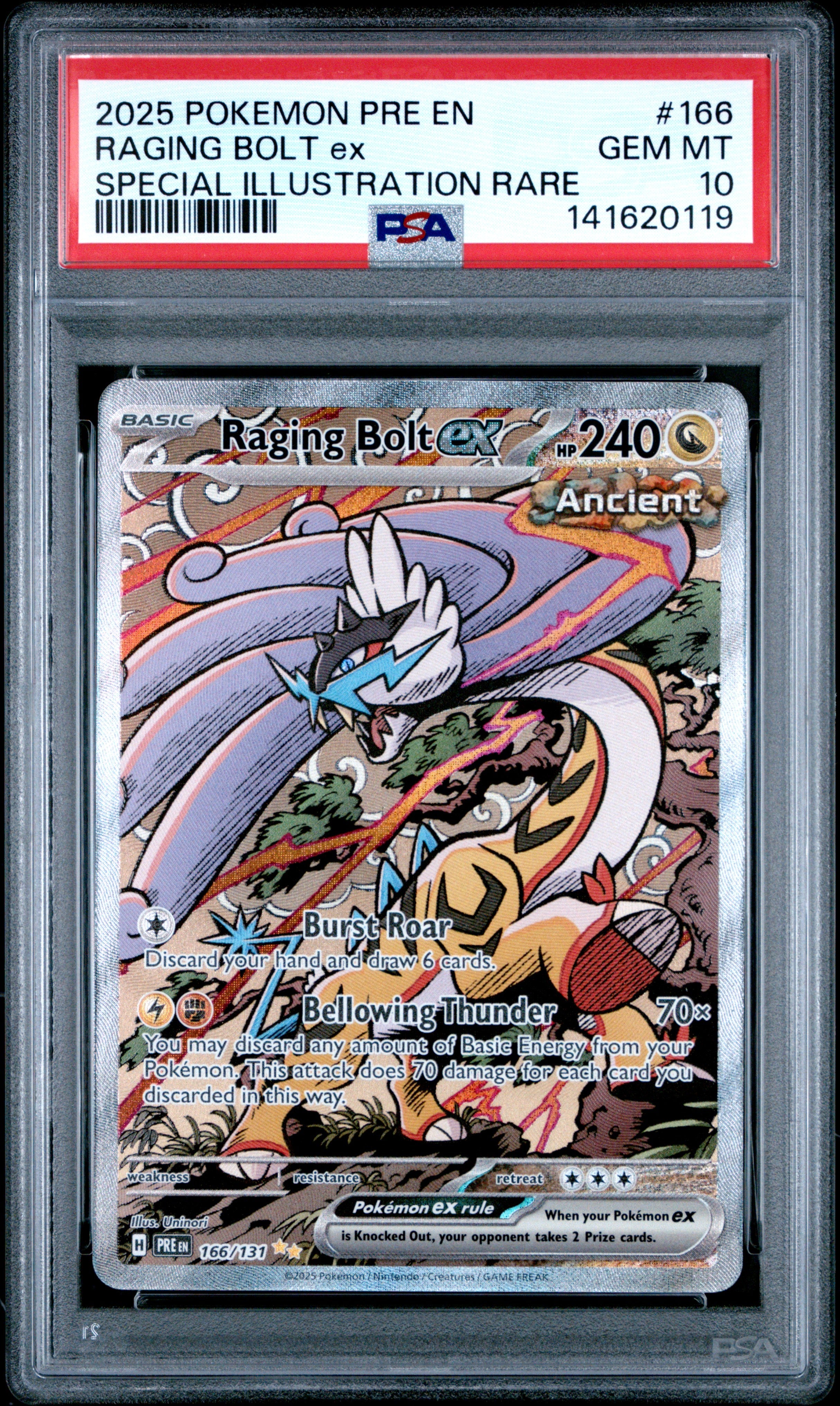 PSA GEM MT 10 Raging Bolt Ex(166/131) [Pre En-Prismatic Evolutions] - 141620119