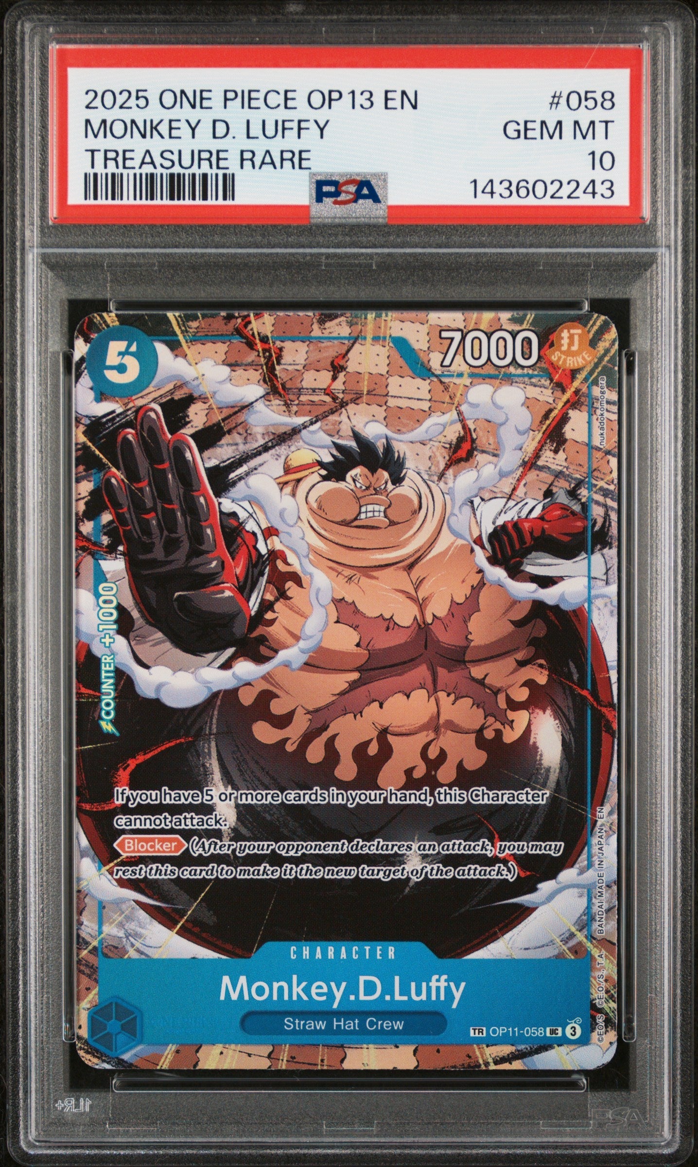 PSA GEM MT 10 Monkey D. Luffy [Op13-Carrying On His Will] - 143602243
