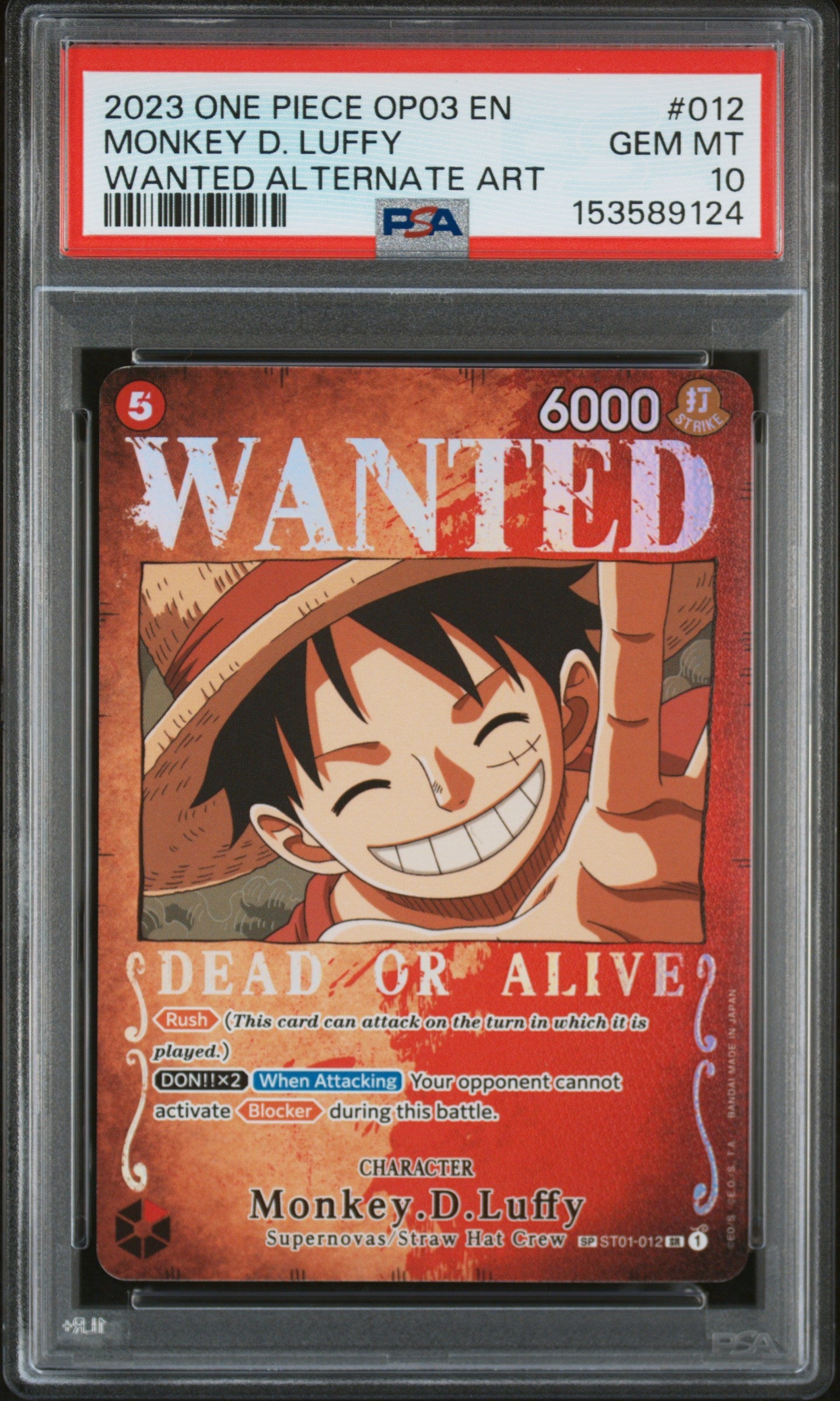 PSA GEM MT 10 Monkey D. Luffy [Op03-Pillars Of Strength] - 153589124
