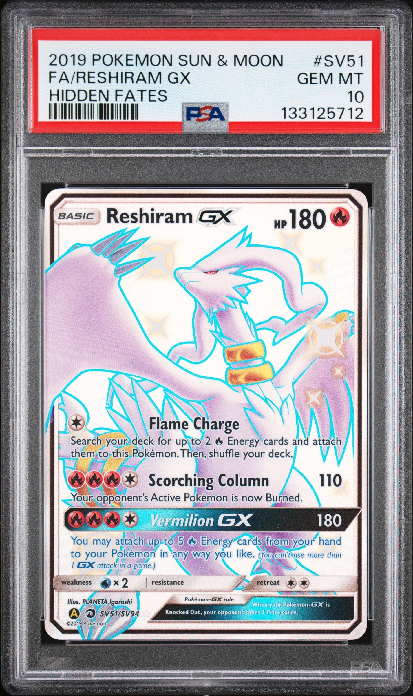 PSA GEM MT 10 Reshiram GX (SV51/SV94) [Sun & Moon: Hidden Fates - Shiny Vault] - 133125712