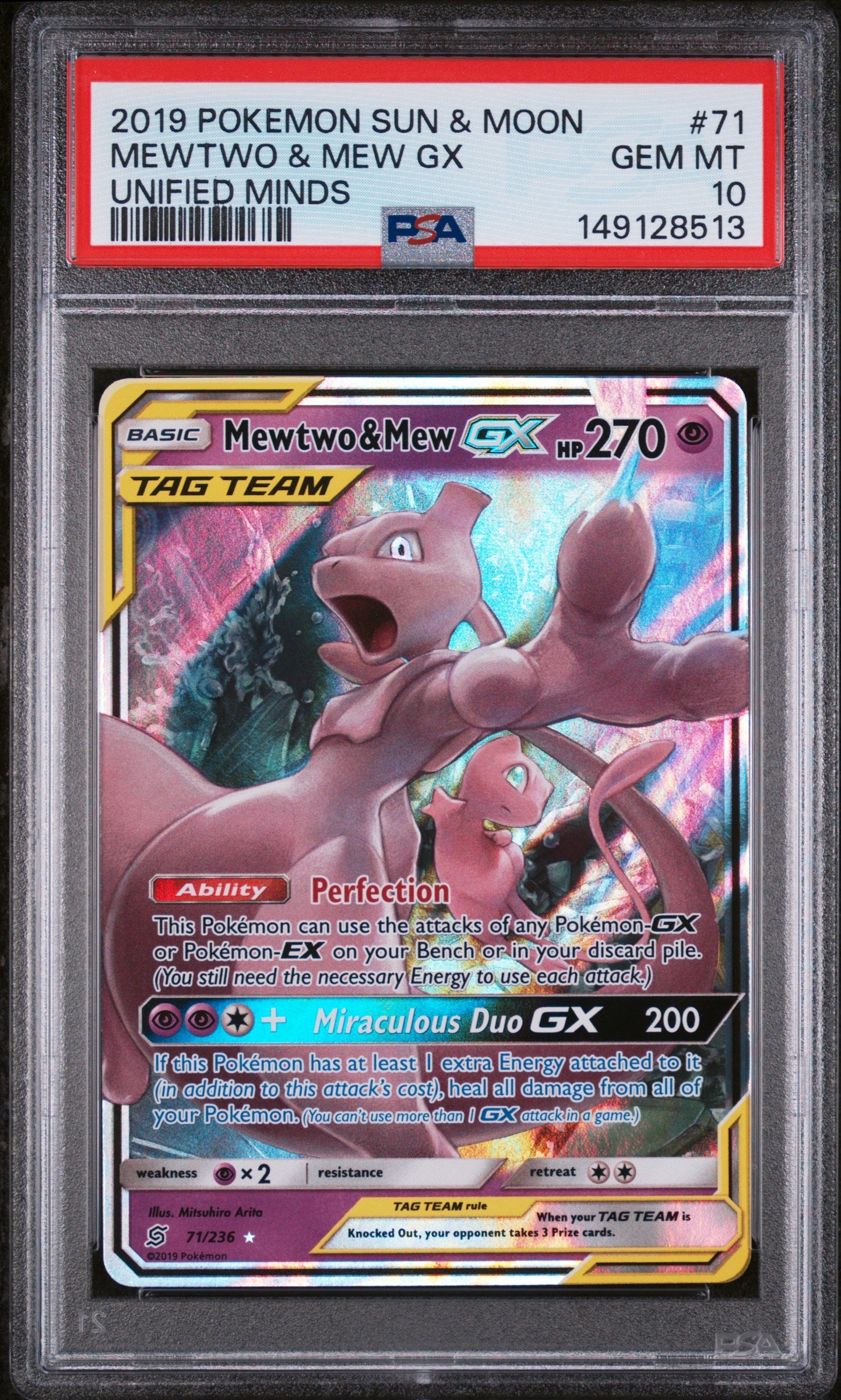 MEWTWO & MEW GX UNIFIED MINDS 2019 POKEMON SUN & MOON UNIFIED MINDS PSA GEM MT 10