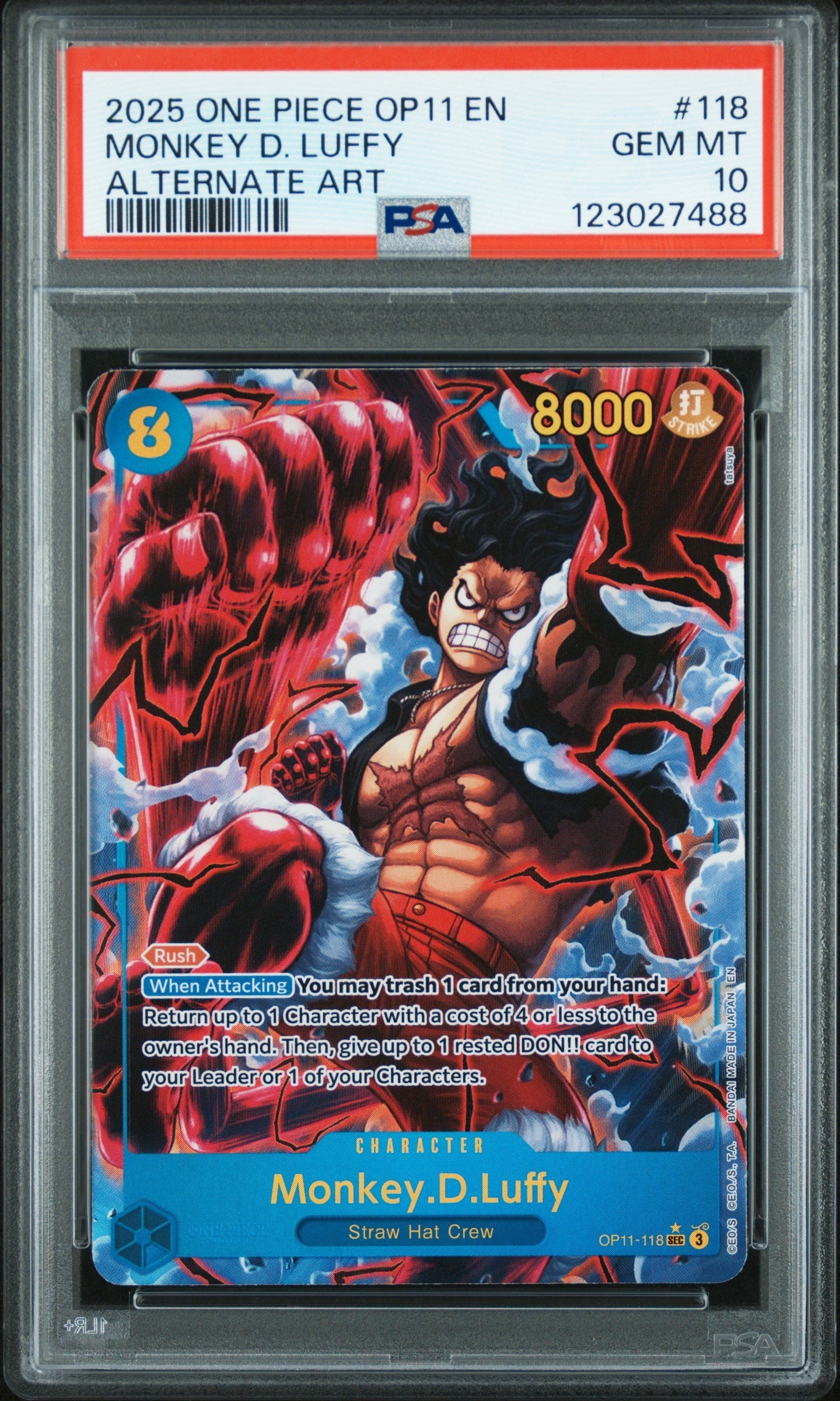 PSA GEM MT 10 Monkey D. Luffy [Op11-A Fist Of Divine Speed] - 123027488