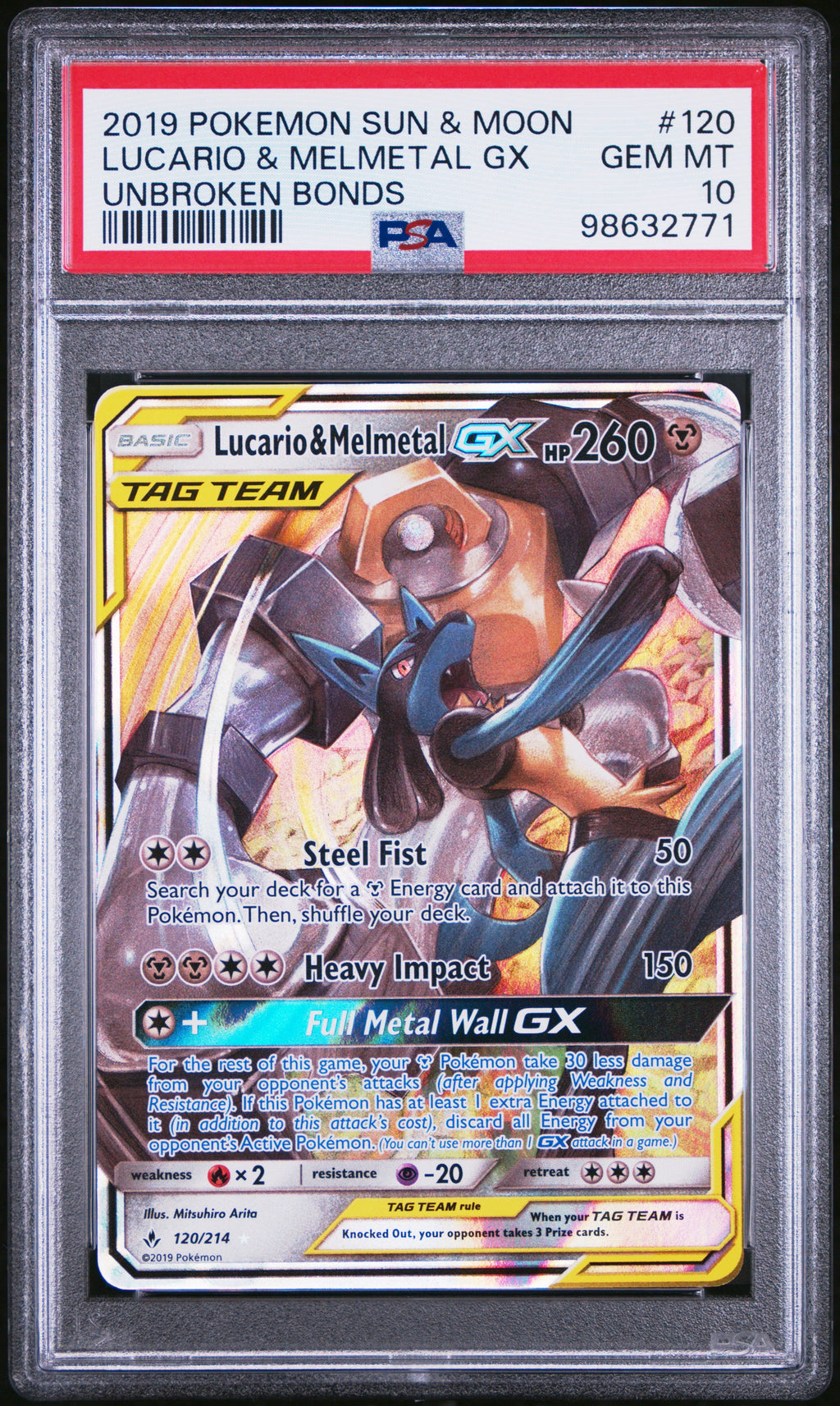 LUCARIO & MELMETAL GX UNBROKEN BONDS 2019 POKEMON SUN & MOON UNBROKEN BONDS PSA GEM MT 10