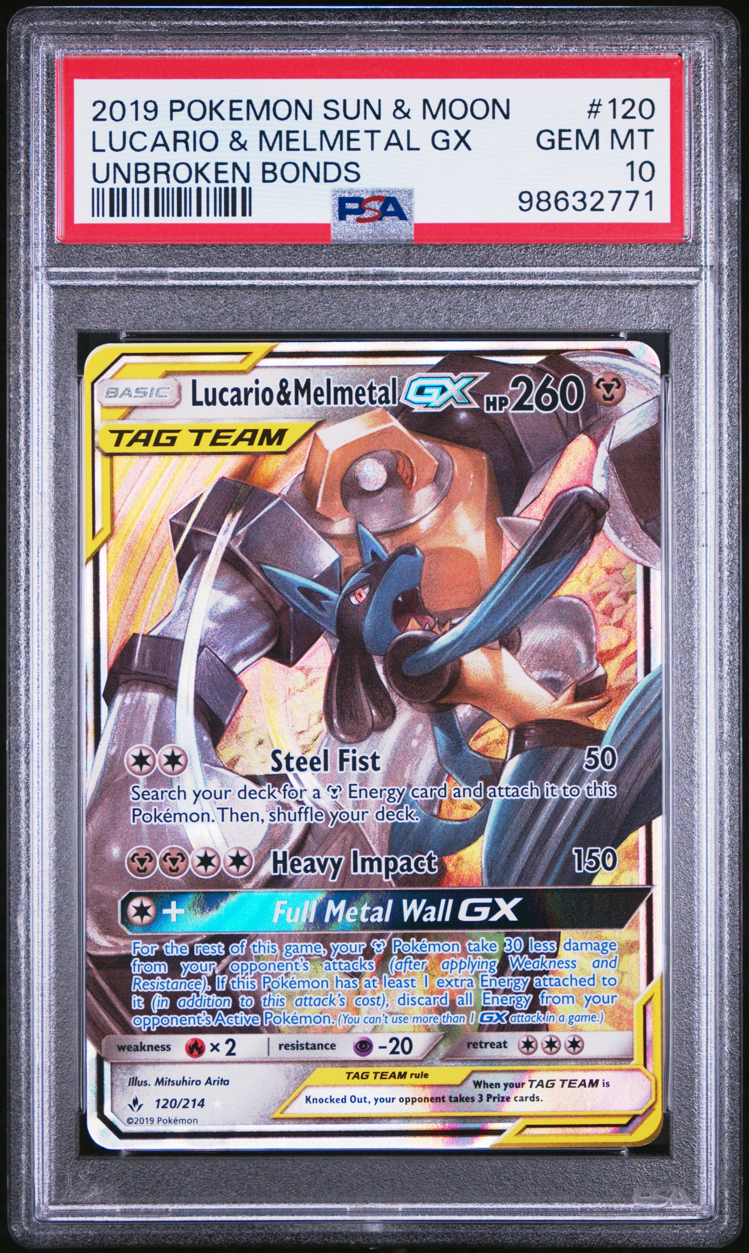 LUCARIO & MELMETAL GX UNBROKEN BONDS 2019 POKEMON SUN & MOON UNBROKEN BONDS PSA GEM MT 10