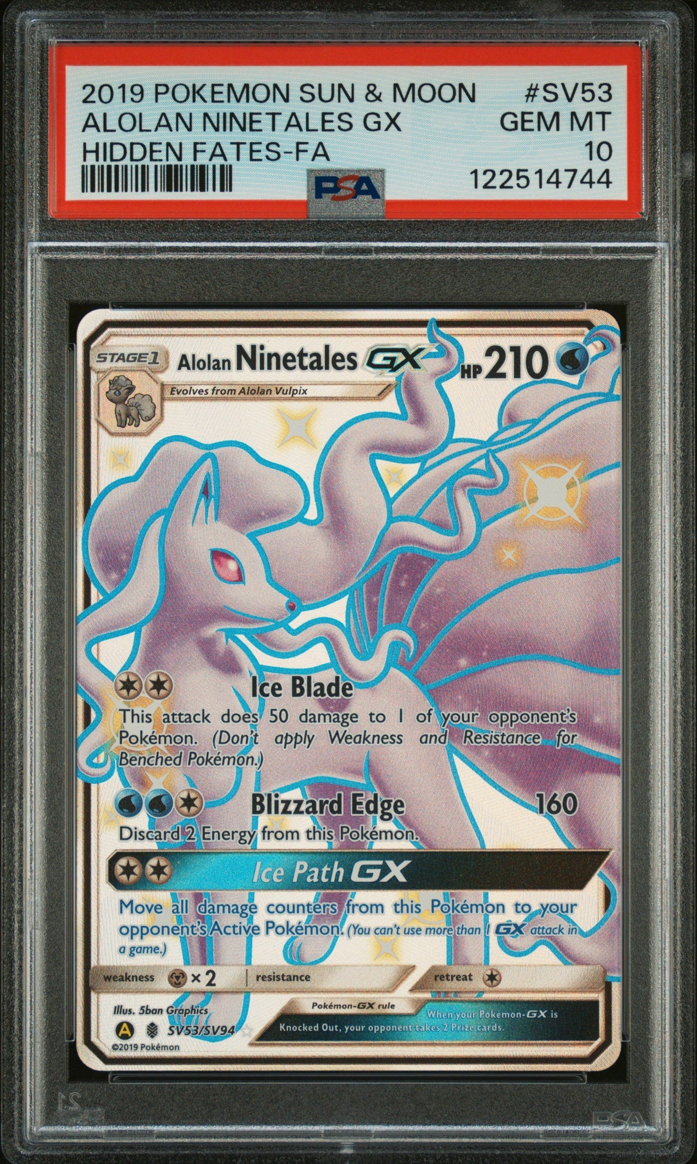 ALOLAN NINETALES GX HIDDEN FATES-FA 2019 POKEMON SUN & MOON HIDDEN FATES PSA GEM MT 10