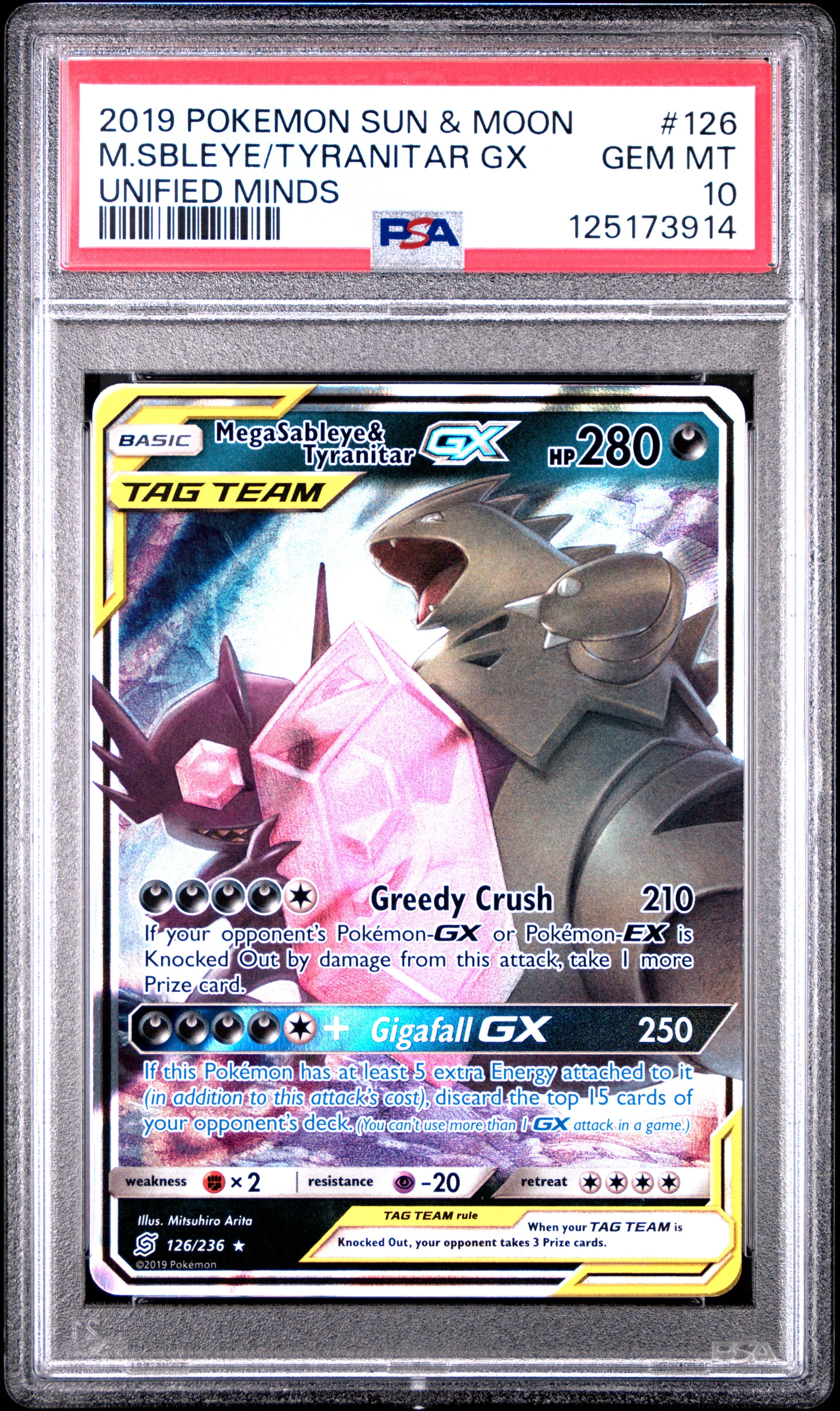 M.SBLEYE/TYRANITAR GX UNIFIED MINDS 2019 POKEMON SUN & MOON UNIFIED MINDS PSA GEM MT 10